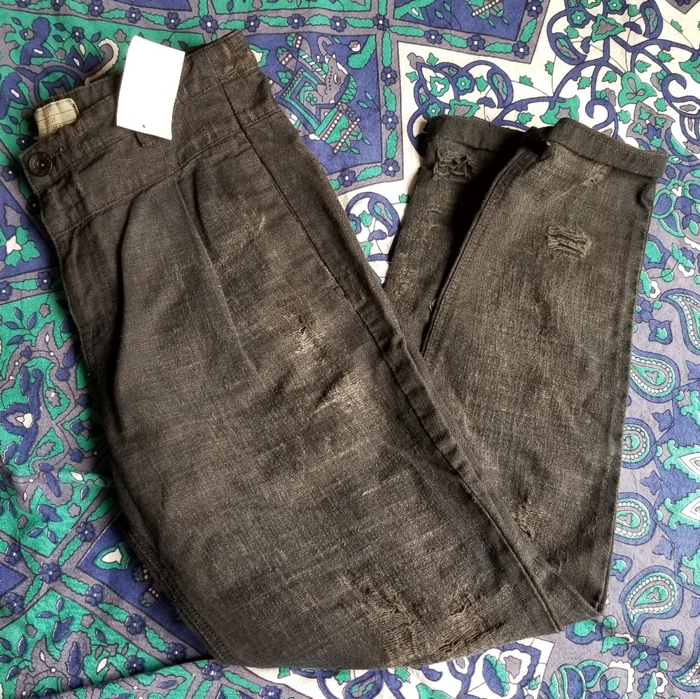 27 Free People Black Heavily Distressed Jeans New